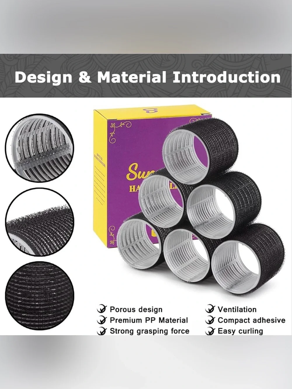 Sungenol Black Hair Rollers - 16 pcs